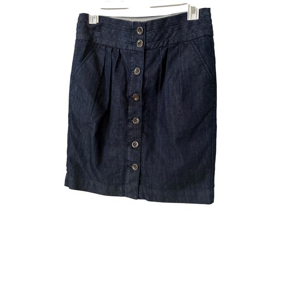 Pilco Anthropologie Women's 6 Dark Denim Button Front Skirt Pleated Pockets - Picture 1 of 5